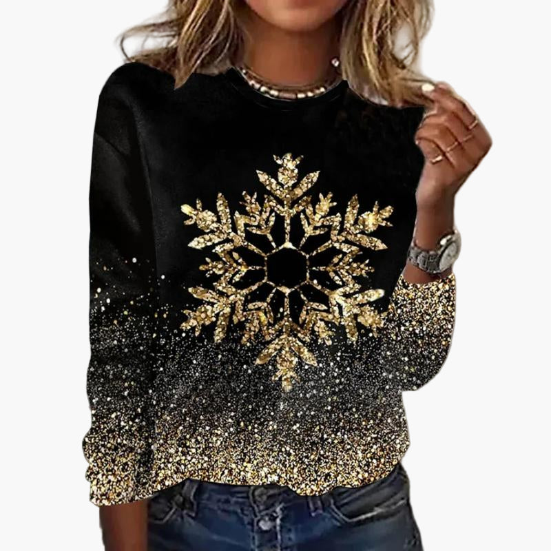 Women's Glitter Statement Sweater with Snowflake Design – Stylish Festive Sweater for Special Occasions