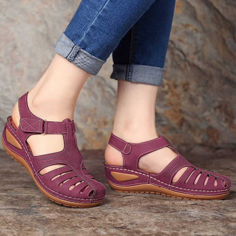 Sharon – Retro Wedge Sandals with Round Toe