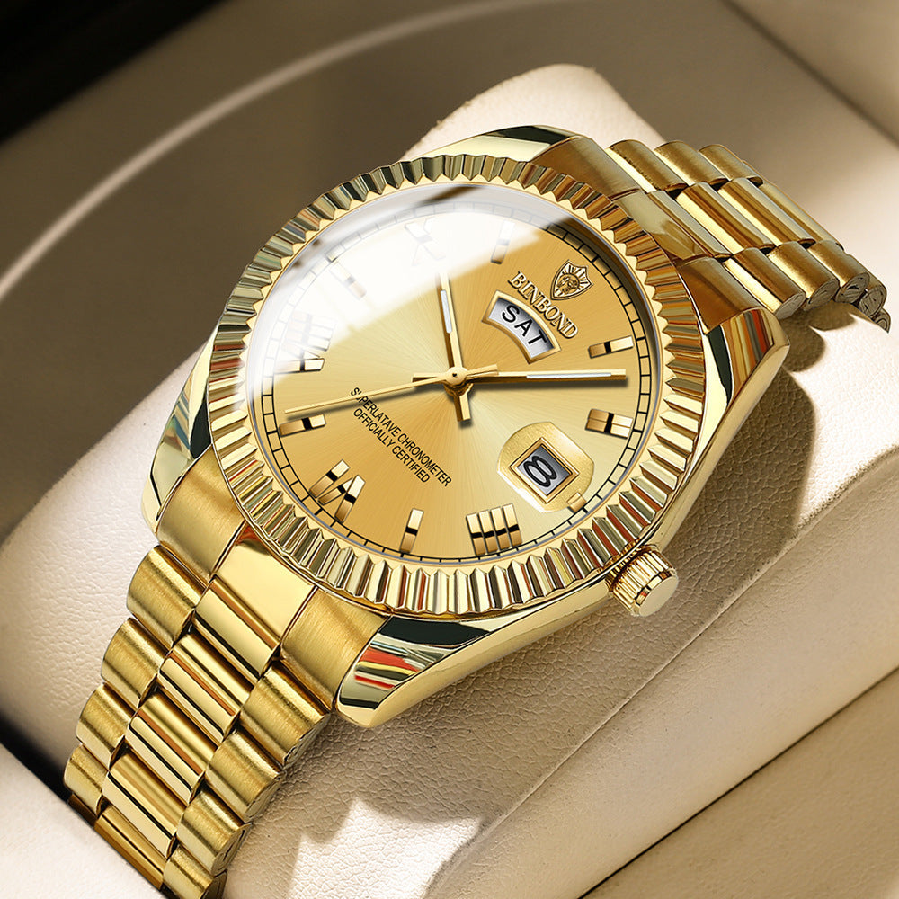 Men's watch with classic appearance and day-date display