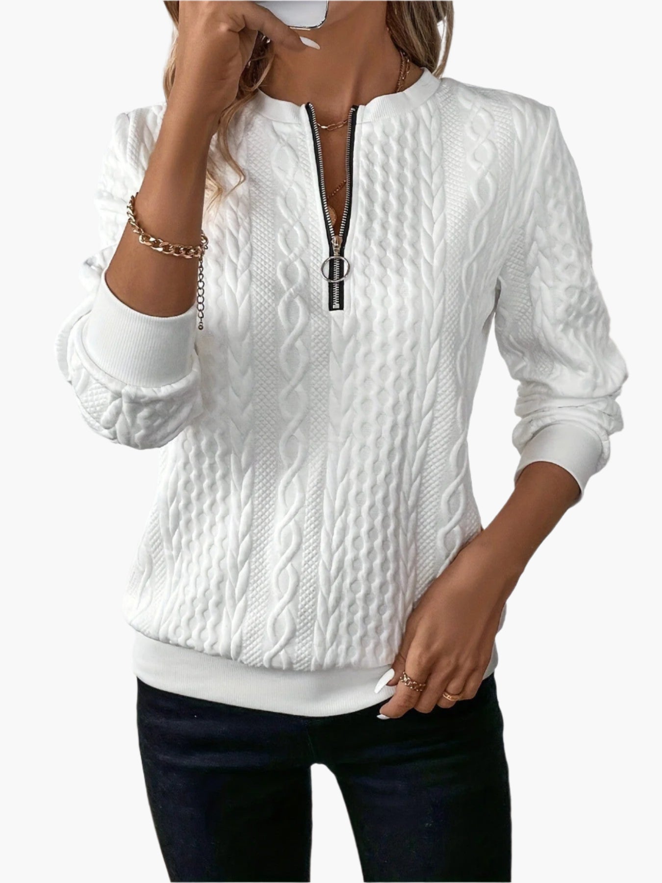 Women's Knitted Sweater with Zipper – Stylish Casual Pullover for Autumn and Winter