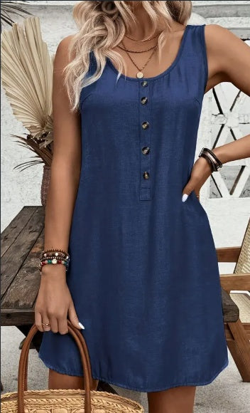 Kimberley – Elegant Sleeveless Short Dress, Solid Color