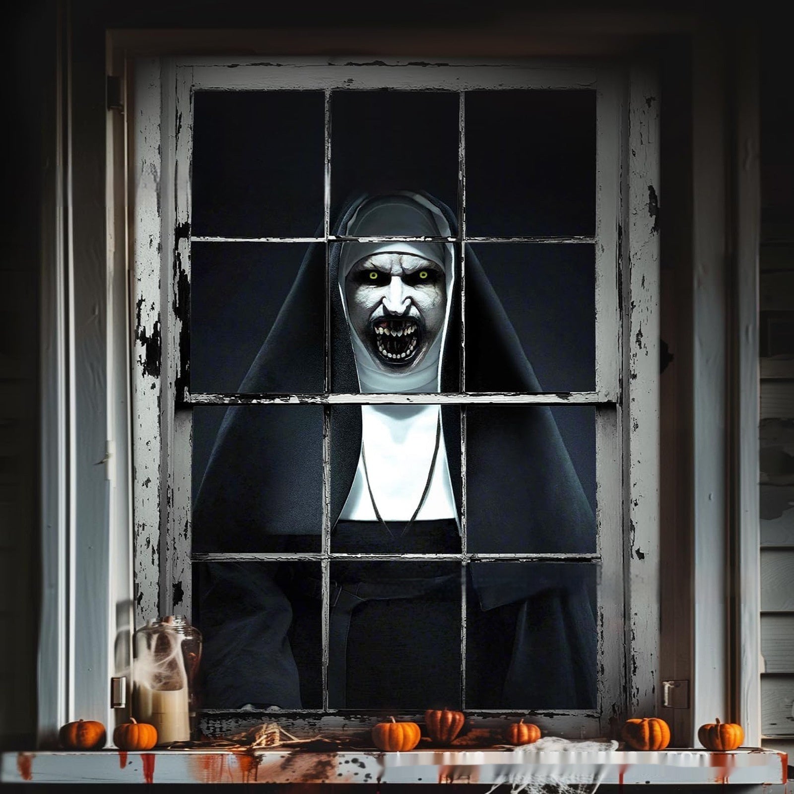 Halloween Window Decoration Spooky Nun – Creepy Decoration for Party & Trick-or-Treat