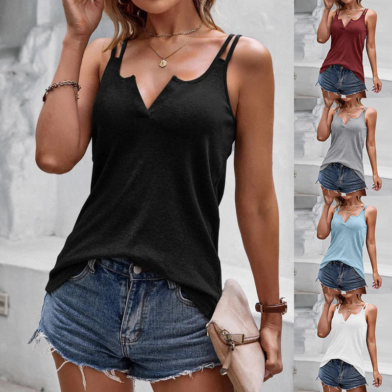 Women's Summer Top with Double Straps and V-Neck – Casual Summer Style