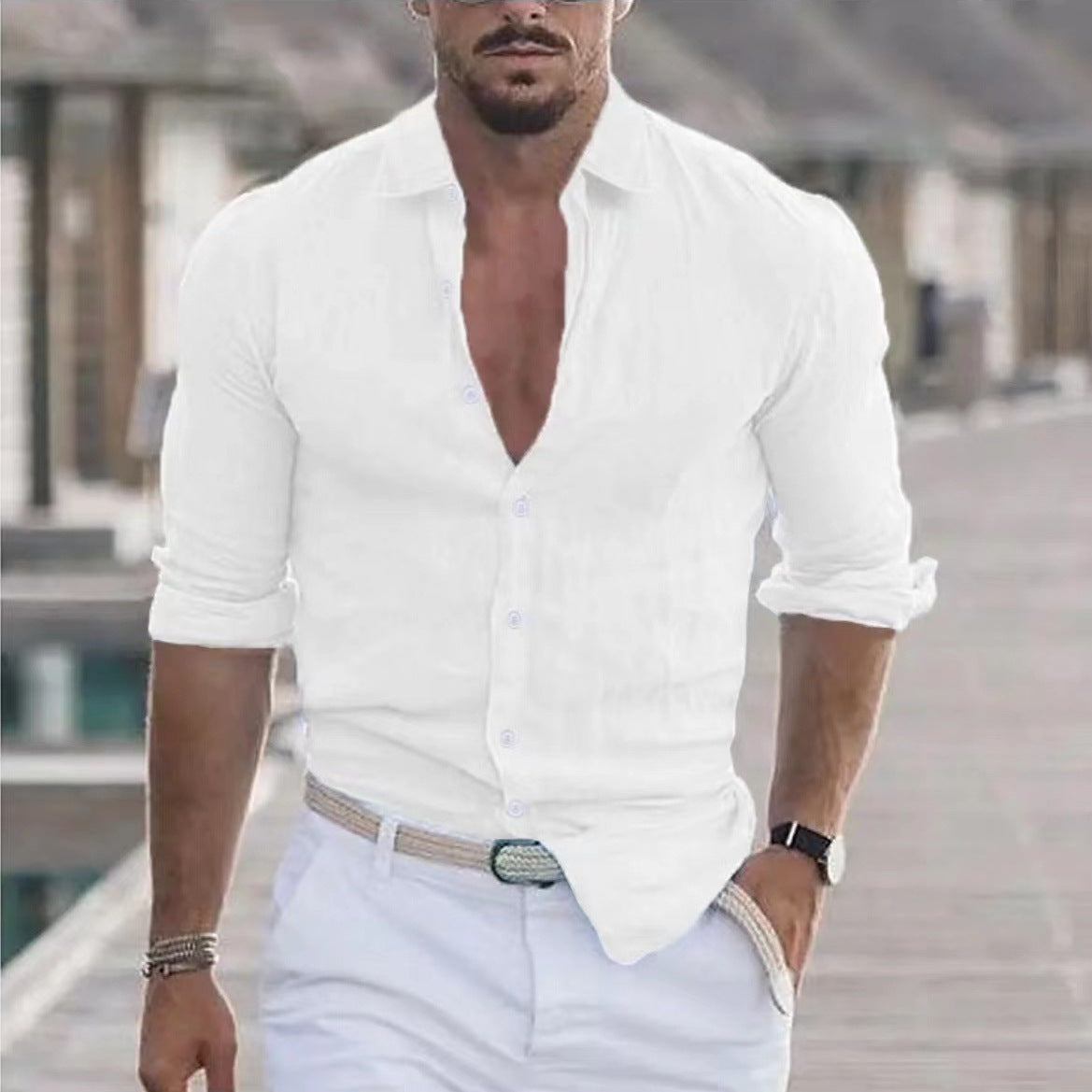 Men's Casual Shirt with Long Sleeves – Perfect for Summer and Vacation