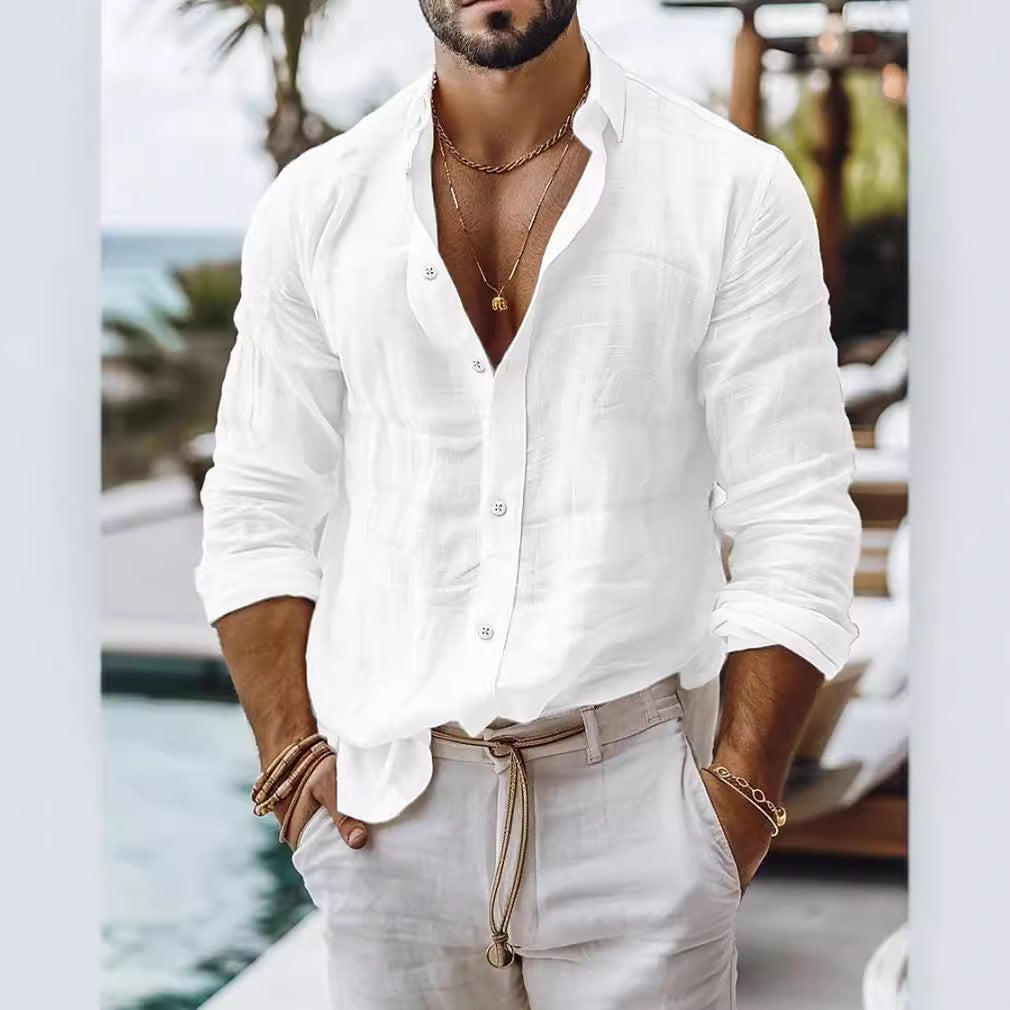 Bernard – Solid Color Cotton Linen Shirt Long Sleeve