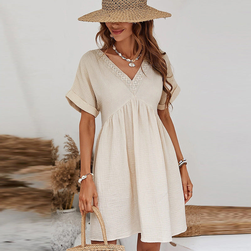 Kathleen – Solid Color Short Sleeve Dress