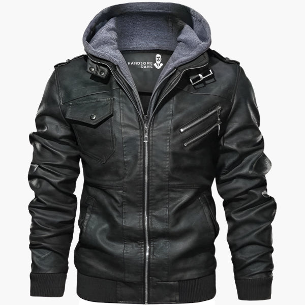 Men's Urban Motorcycle Jacket with Removable Hood – Streetwear Style and Comfort