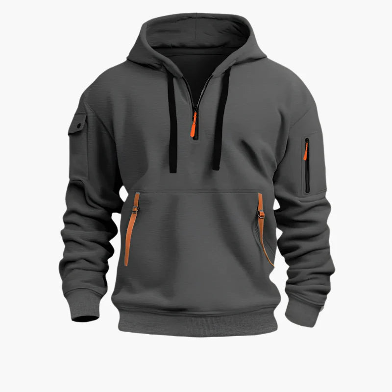 Men's utility hoodie with half-zip – hooded sweater with zip pockets for work, outdoor & casual