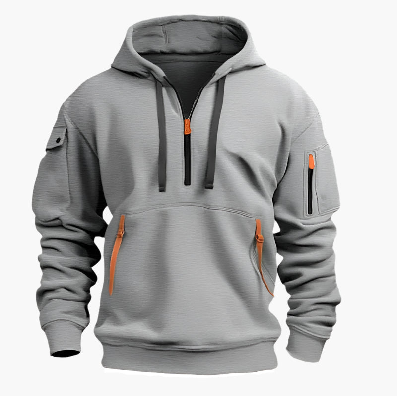 Men's utility hoodie with half-zip – hooded sweater with zip pockets for work, outdoor & casual