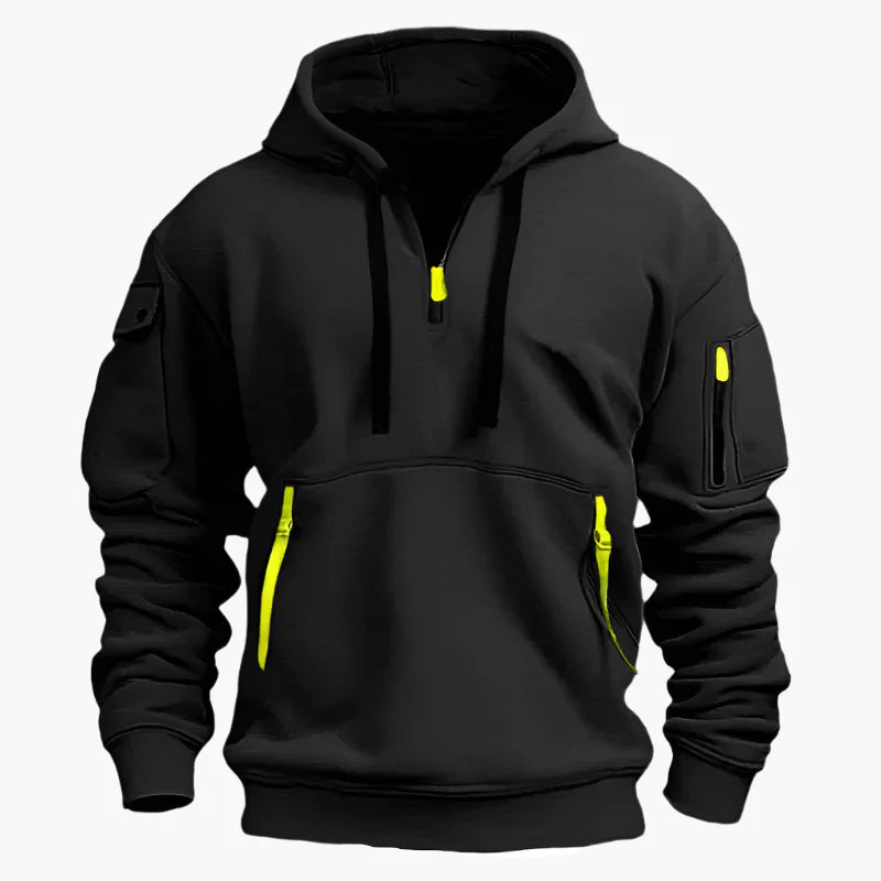 Men's utility hoodie with half-zip – hooded sweater with zip pockets for work, outdoor & casual
