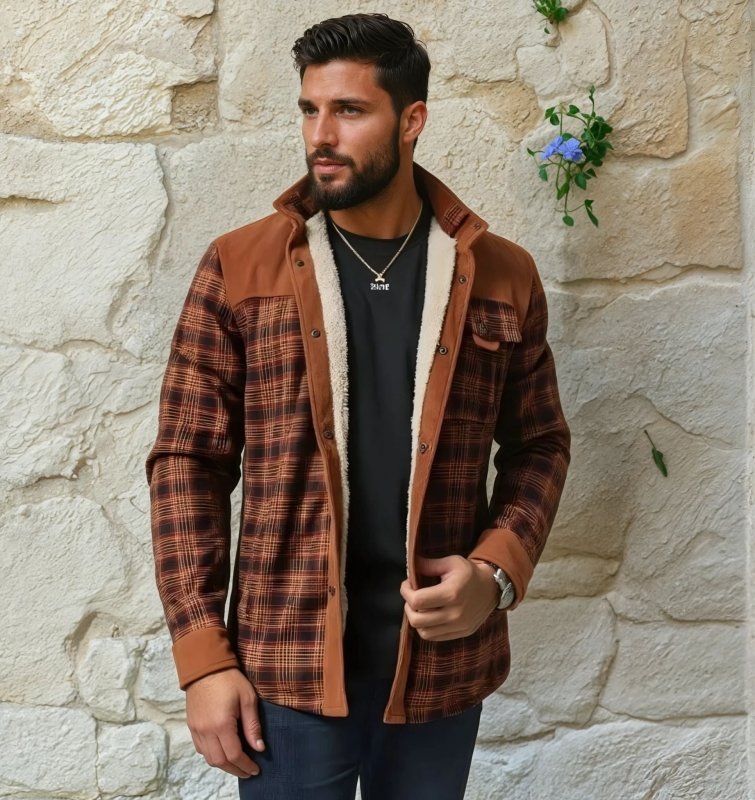 Men's Outdoor Flannel Shirt Jacket – Casual Checked Fleece Jacket for Adventure and Leisure