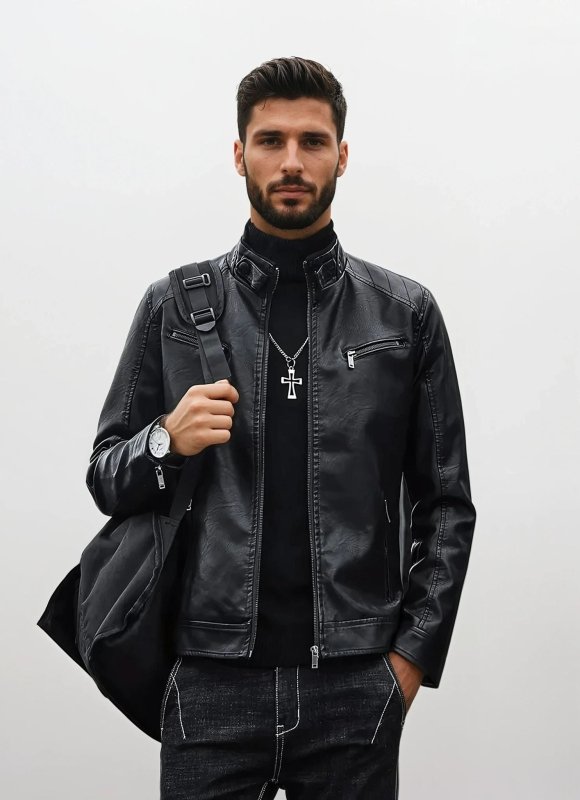 Men's Biker Jacket PU Leather Stylish and Casual Motorcycle Jacket