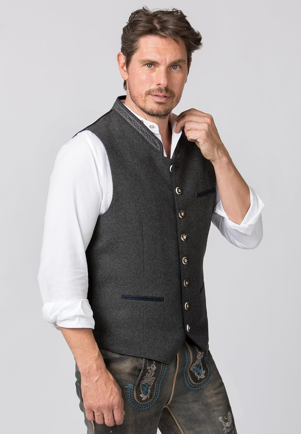 Men's traditional jacket with stand-up collar – classic vest for Oktoberfest & folk festivals