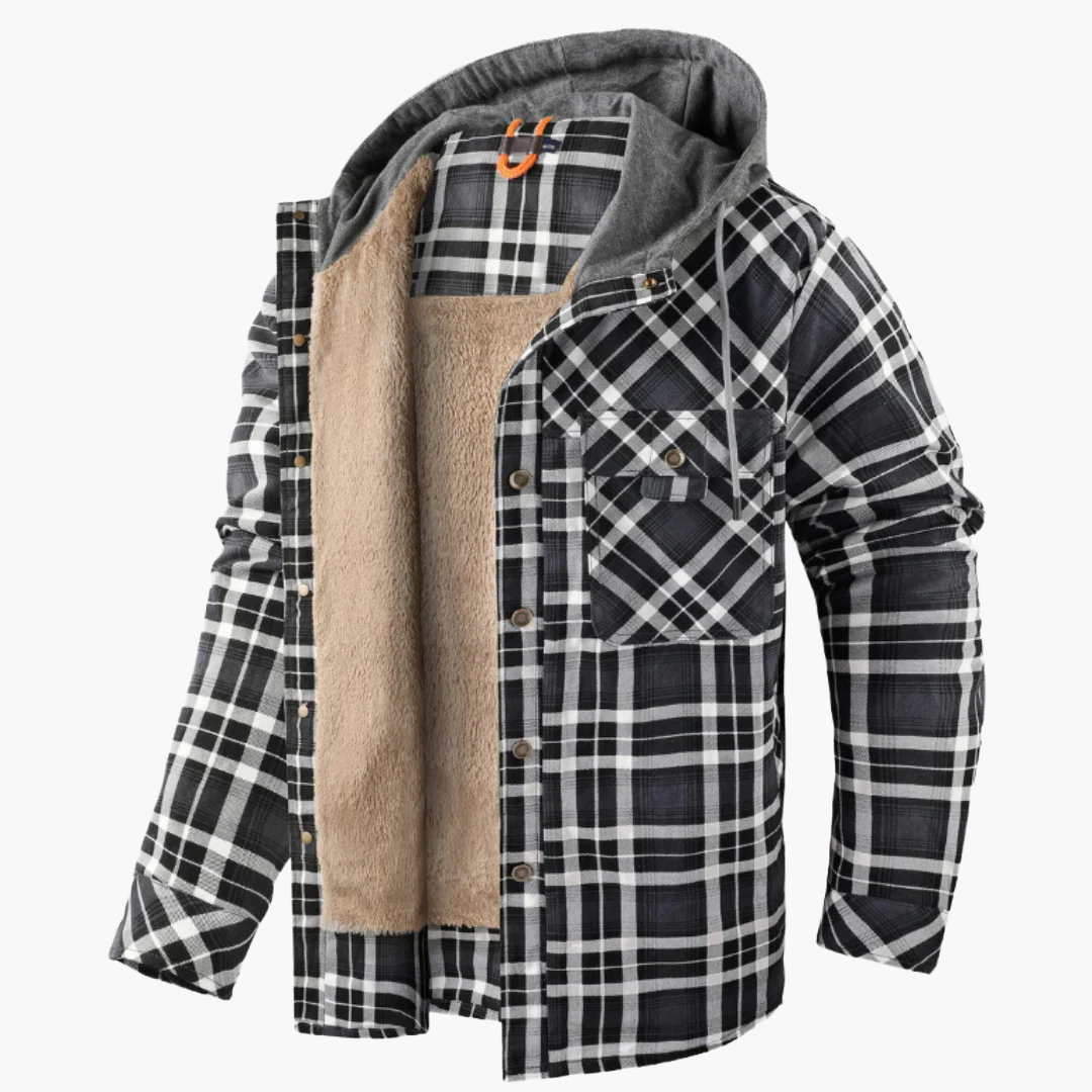 Men's Jacket with Hood – Checked Lumberjack Style for Outdoor and Casual