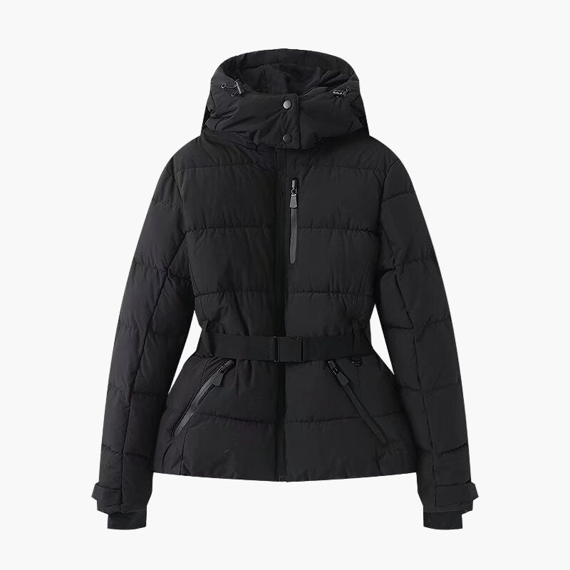 Women's Quilted Puffer Jacket with Belt and Removable Shoulder Flaps – Ideal for Winter & Outdoor
