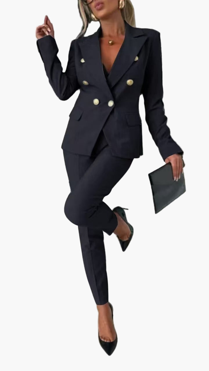 Women's Double-Breasted Blazer Suit with Tailored Fit – Business & Elegant