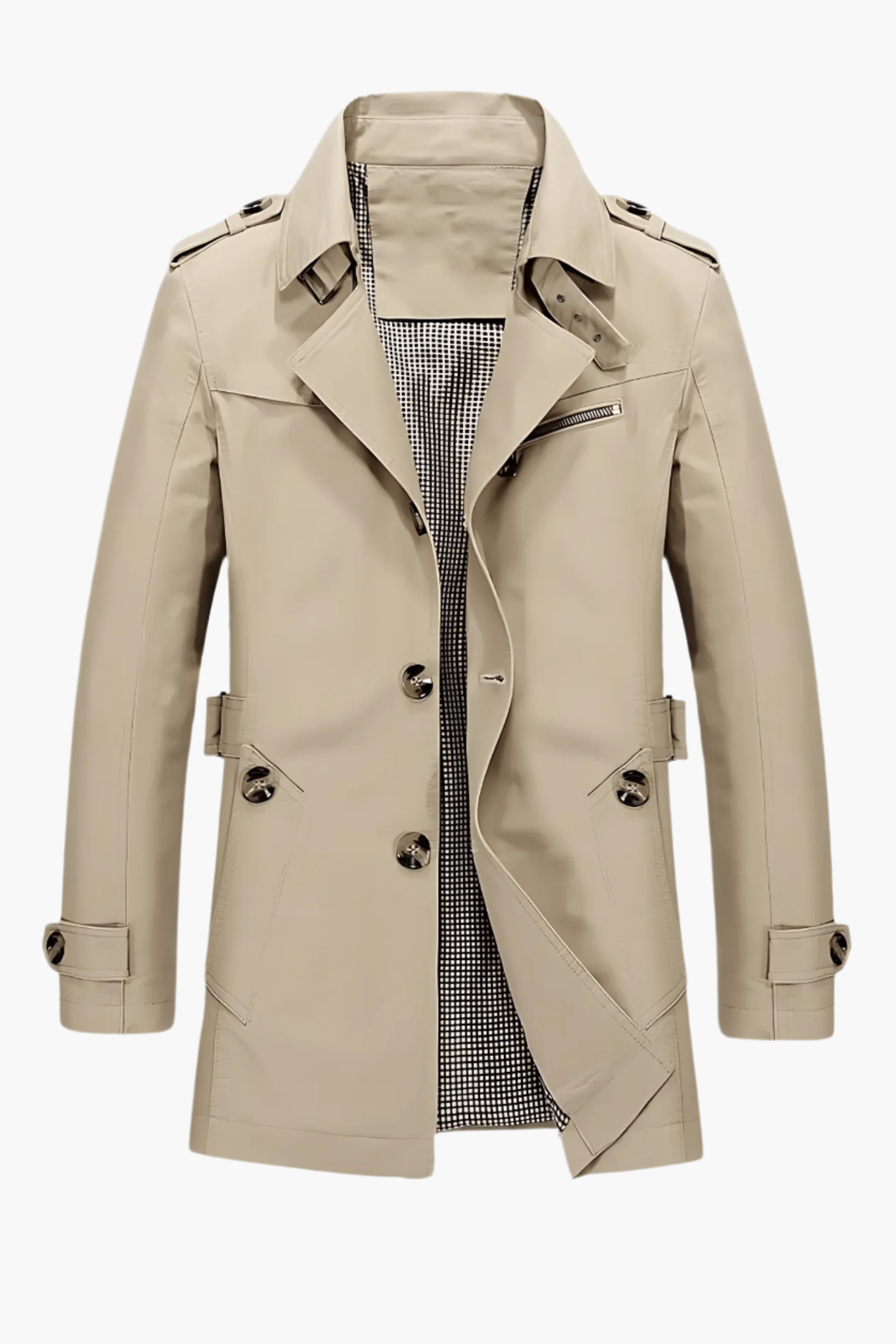 Men's Trench Coat with Notched Collar – Stylish Spring and Autumn Jacket for Business and Casual Outfits
