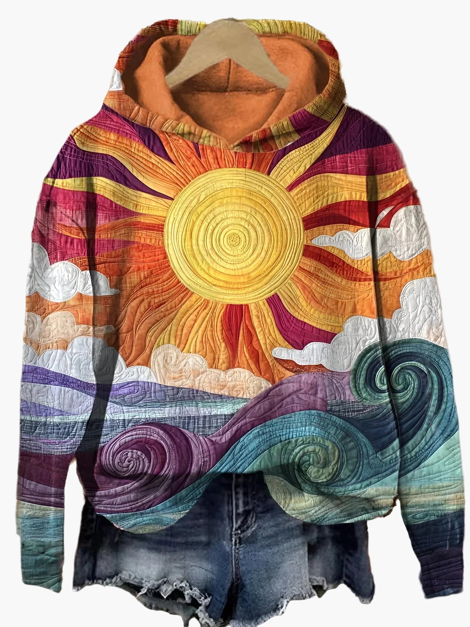 Women's Hoodie Artistic Sunny Landscape Boho Style – Comfortable Statement Sweater for Every Day