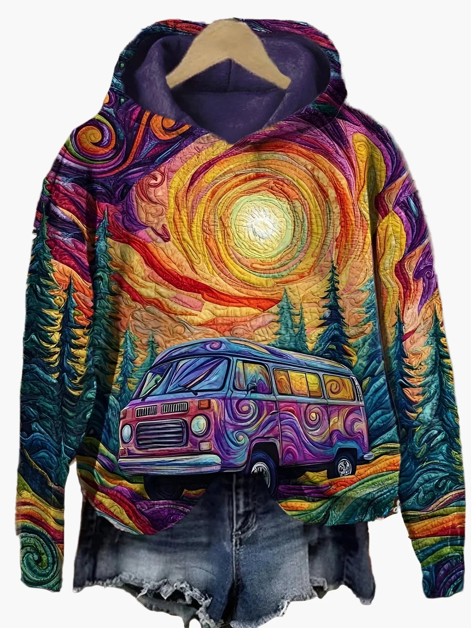 Women's Hoodie Retro Bus Adventurous Art Style – Comfortable Casual Wear