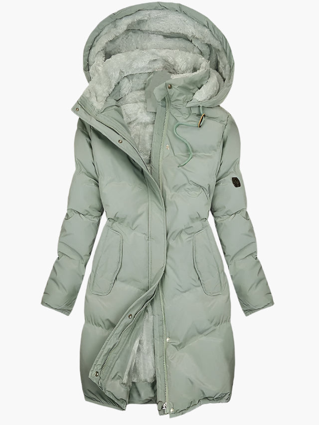 Women's Long Quilted Winter Coat with Hood – Stylish Warm Parka for Cold Weather