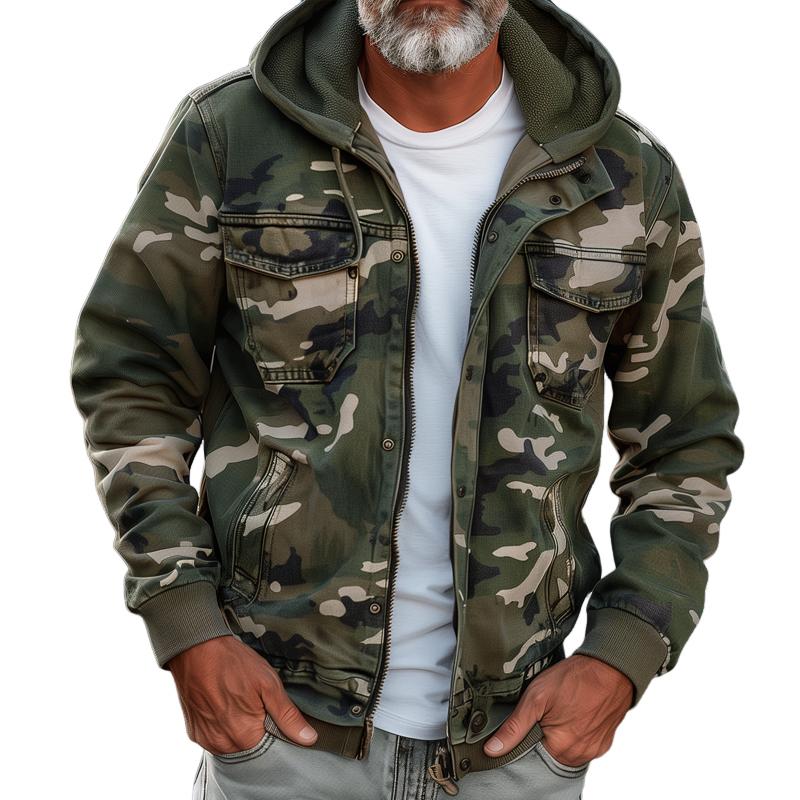 Heren Outdoor Stijlvolle Cargojack met Capuchon – Camouflage Design voor Avontuur en Streetwear