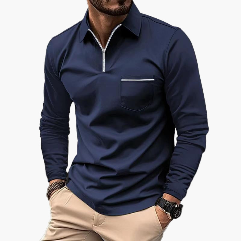 Men's Polo with Long Sleeves and Chest Pocket – Stylish and Comfortable for Work and Leisure