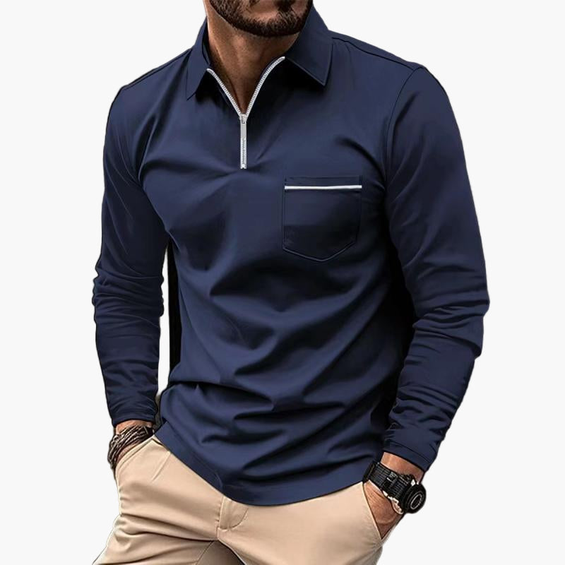 Men's Polo with Long Sleeves and Chest Pocket – Stylish and Comfortable for Work and Leisure
