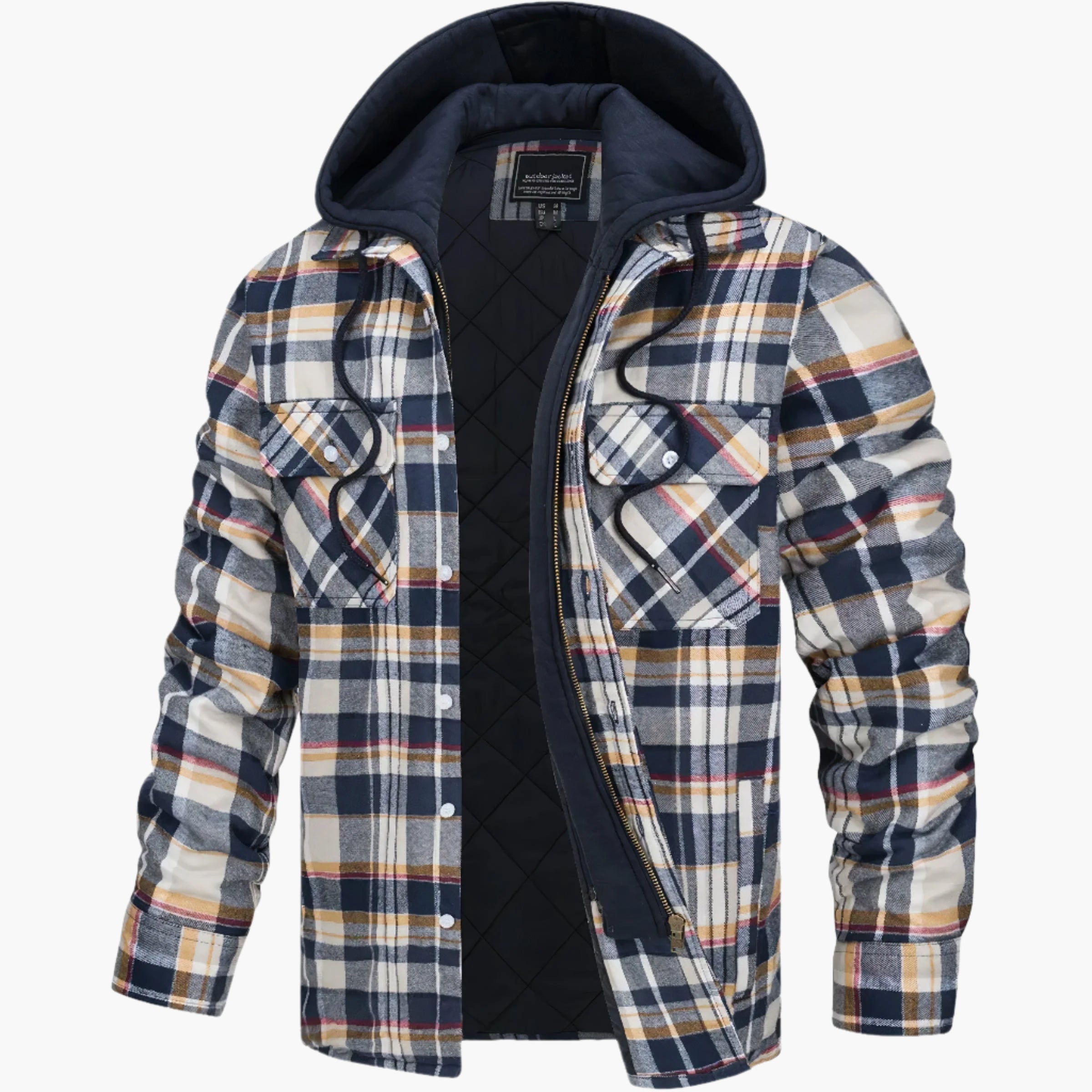 Men's Flannel Quilted Winter Jacket with Hood – Casual Style for Autumn and Winter