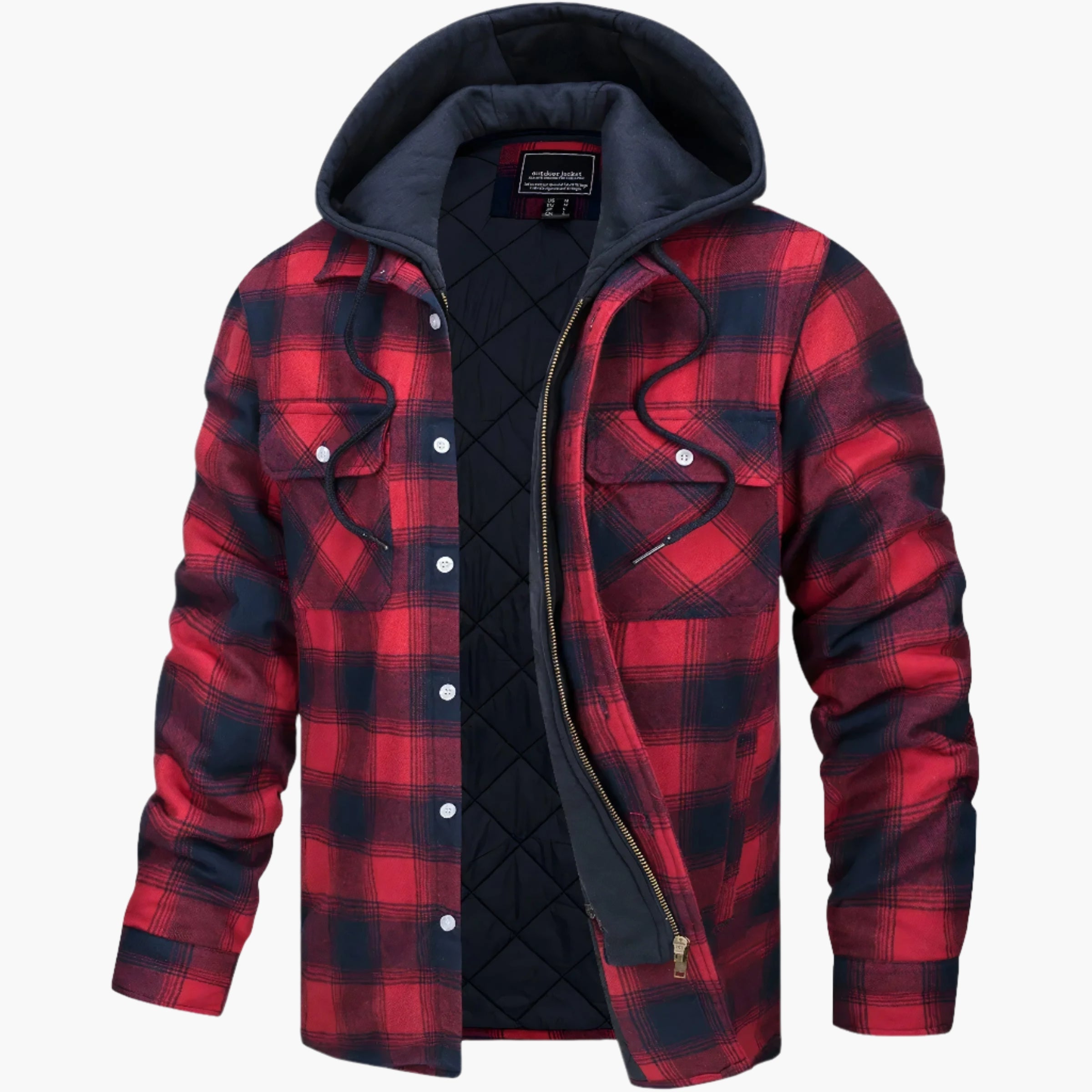 Men's Flannel Quilted Winter Jacket with Hood – Casual Style for Autumn and Winter
