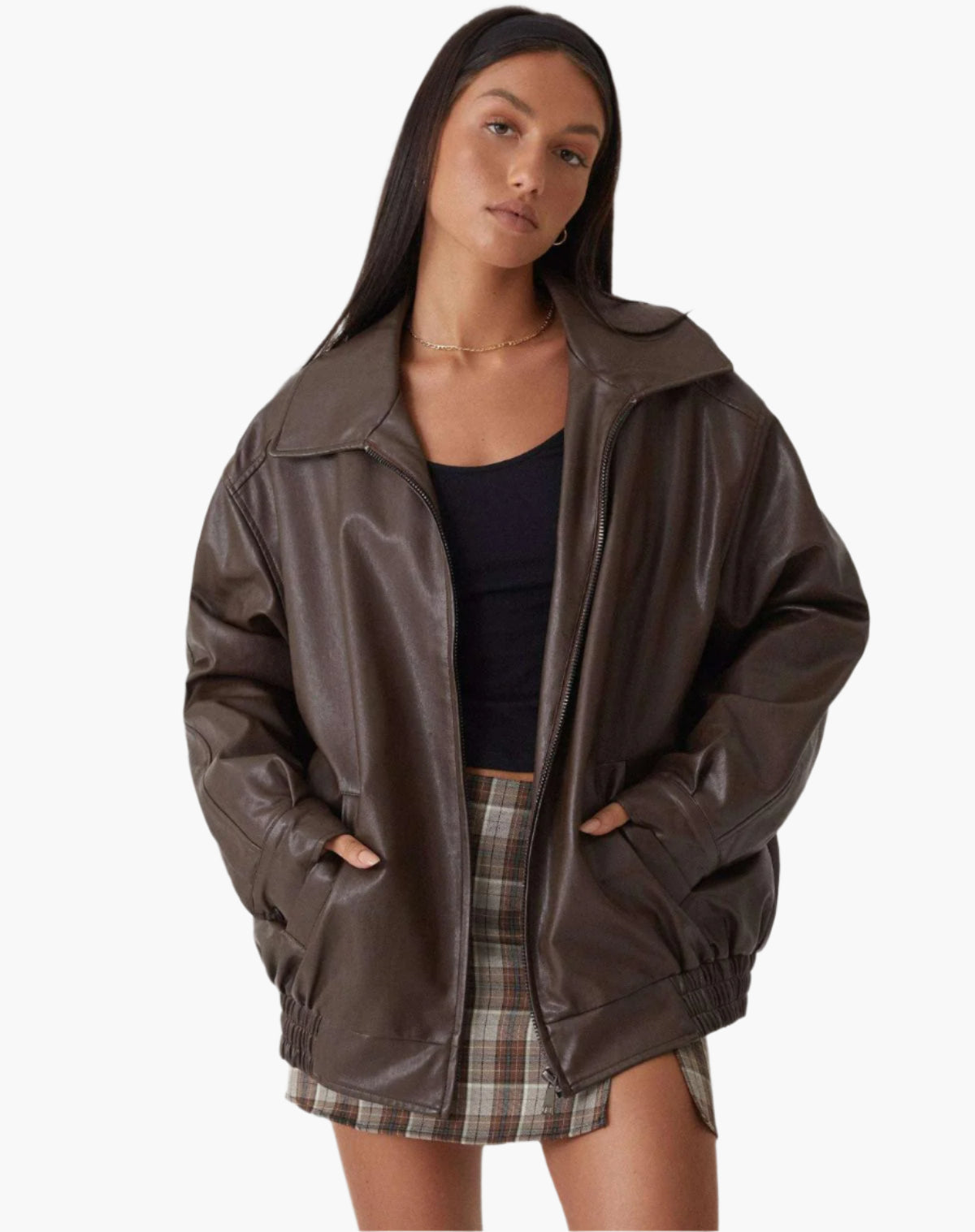 Women's Oversized Leather Jacket – Fashionable Streetstyle Jacket for Casual and Evening Looks